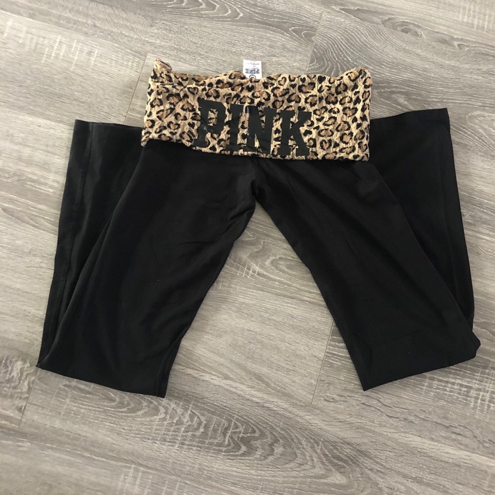 Pink cheetah lace fold out yoga pants